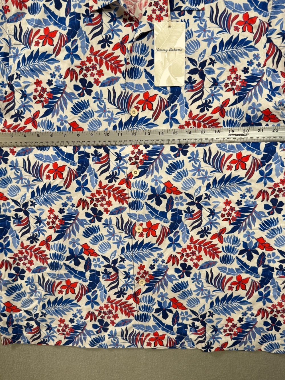 Tommy Bahama Set 100% Silk Shirt Swim Trunks Floral Red White Blue Hawaiian L/XL - Picture 3 of 13
